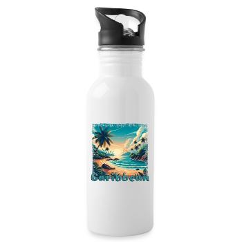 Karibischer Urlaub am Strand Amerika im Grunge-Sti - Trinkflasche mit integriertem Trinkhalm - Weiß - Rechts