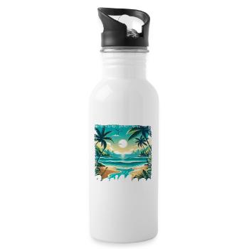 Karibik Strand Amerika Urlaub im Grunge-Stil - Trinkflasche mit integriertem Trinkhalm - Weiß - Rechts