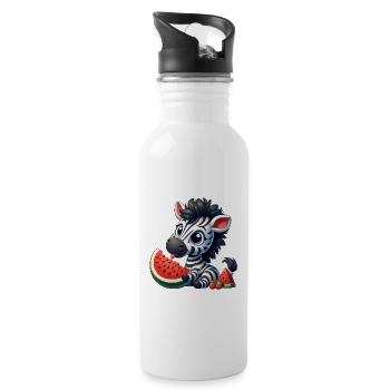 Zebra With Watermelon Fruity Funny - Water bottle with straw - white - Right