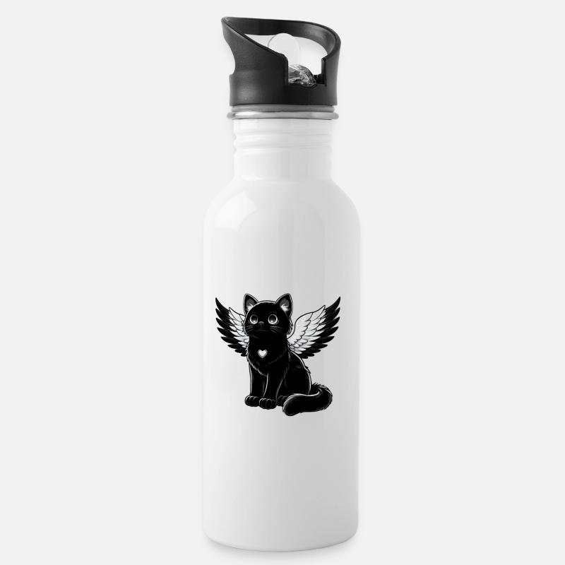 Ailes d’ange chat noir Style gothique - Gourde avec paille intégrée - blanc