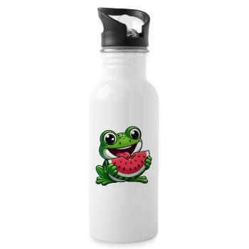 Frog With Watermelon Fruity Funny - Water bottle with straw - white - Right