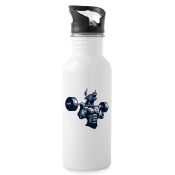 Stier Bulle Gewichtheber Workout Barbell Hantel - Trinkflasche mit integriertem Trinkhalm - Weiß - Rechts