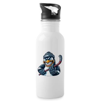 Pinguin Eishockeyspieler Hockey Wütend Cool - Trinkflasche mit integriertem Trinkhalm - Weiß - Rechts