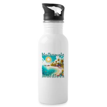 Hulhumale Maldives Summer Beach Sun Grunge - Water bottle with straw - white - Right