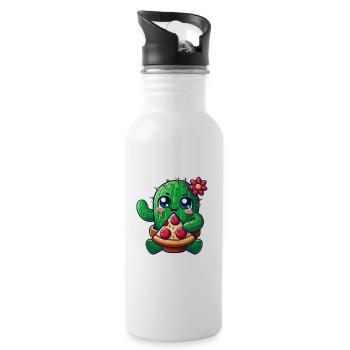 Lustiger Kaktus liebt Pizza niedlicher Comic - Trinkflasche mit integriertem Trinkhalm - Weiß - Rechts
