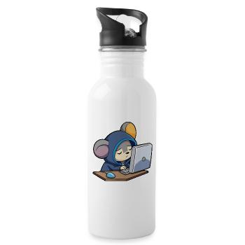 Niedliche Hacker Maus schläft im Hoodie vorm PC - Trinkflasche mit integriertem Trinkhalm - Weiß - Rechts