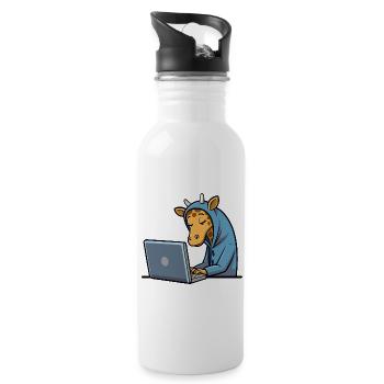 Niedliche Hacker Giraffe im Hoodie vorm PC - Trinkflasche mit integriertem Trinkhalm - Weiß - Rechts