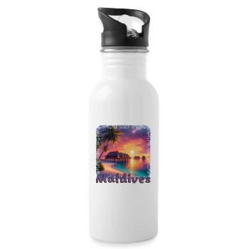Holiday Maldives Beach Sunset Palm Trees - Water bottle with straw - white - Right