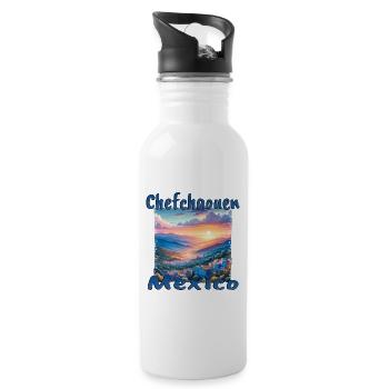 Chefchaouen Mexico Sunset Mountains - Water bottle with straw - white - Right