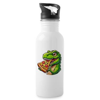 T-Rex Dinosaur with Pizza Cheese Olives Fun - Water bottle with straw - white - Right
