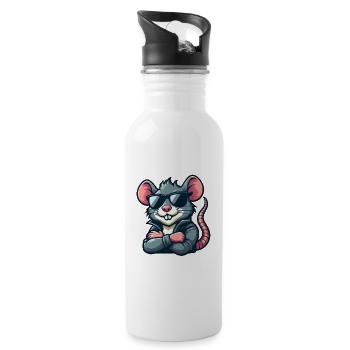 Coole Maus Sonnenbrille Frisur Ratte stylisch - Trinkflasche mit integriertem Trinkhalm - Weiß - Rechts