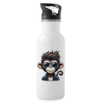 Coole Schimpanse Sonnenbrille 50er 60er Retro Affe - Trinkflasche mit integriertem Trinkhalm - Weiß - Rechts