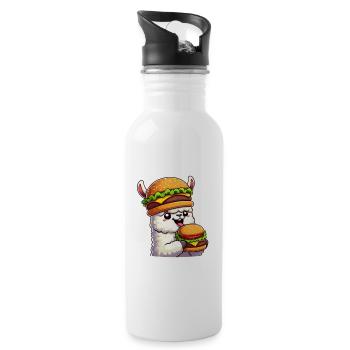Llama Alpaca Cheeseburger Fast Food Whimsical Hat - Water bottle with straw - white - Right