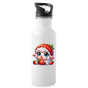 Cute Sheep Lamb Strawberry Fruit Hat Whimsical - Water bottle with straw - white - Right