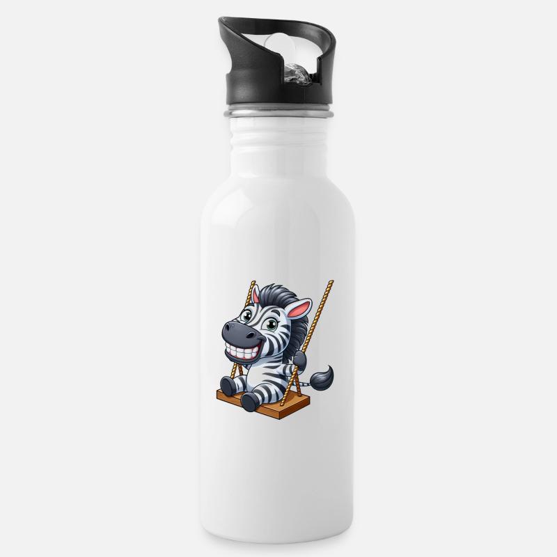 Süßes Zebra schaukeln Cartoon grinsen - Trinkflasche mit integriertem Trinkhalm - Weiß