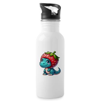 Sweet Dino T-Rex Strawberry Fruity Hat Whimsical - Water bottle with straw - white - Right