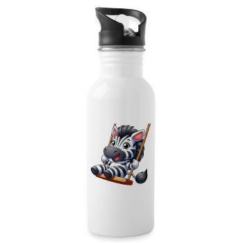 Süßes Zebra auf Schaukel Spielplatz Cartoon - Trinkflasche mit integriertem Trinkhalm - Weiß - Rechts