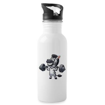 Zebra Hantel Gewichtheber Workout Barbell Stark - Trinkflasche mit integriertem Trinkhalm - Weiß - Rechts