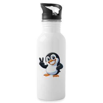Cute Penguin Cartoon with Teeth Joy Peace - Water bottle with straw - white - Right