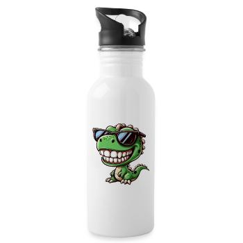Cool dino T-rex dessin animé avec des lunettes de soleil - Gourde avec paille intégrée - blanc - Droite