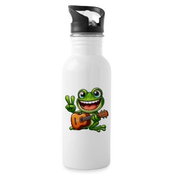 Frosch Gitarre Gitarrist Süß Comic Musiker Peace - Trinkflasche mit integriertem Trinkhalm - Weiß - Rechts