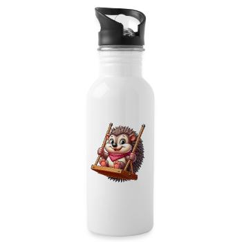 Süßer Igel schaukeln Spielplatz Cartoon - Trinkflasche mit integriertem Trinkhalm - Weiß - Rechts