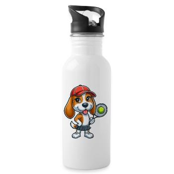 Lustiger Hund Beagle Tennis Comic Tennisspieler - Trinkflasche mit integriertem Trinkhalm - Weiß - Rechts