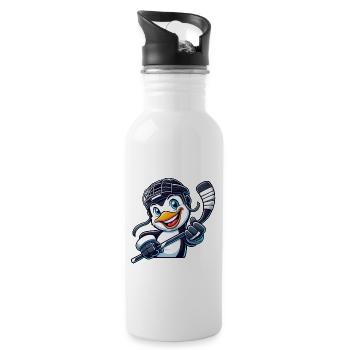Pinguin Eishockeyspieler lustiges Eishockey Design - Trinkflasche mit integriertem Trinkhalm - Weiß - Rechts