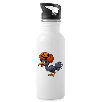 Funny Ostrich Emu Pumpkin Hat Halloween Cartoon - Water bottle with straw - white - Right
