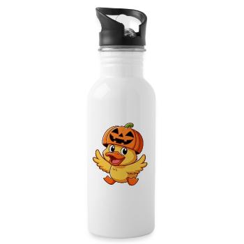 Halloween canard émeu citrouille drôle dessin animé chapeau de citrouille - Gourde avec paille intégrée - blanc - Droite