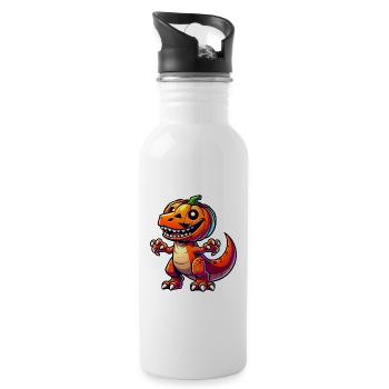 Funny Halloween T-Rex Dinosaur Comic - Water bottle with straw - white - Right