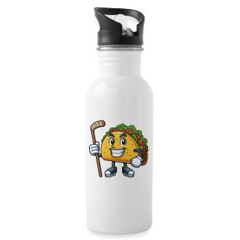 Lustiger Taco Eishockey Cartoon Spieler - Trinkflasche mit integriertem Trinkhalm - Weiß - Rechts