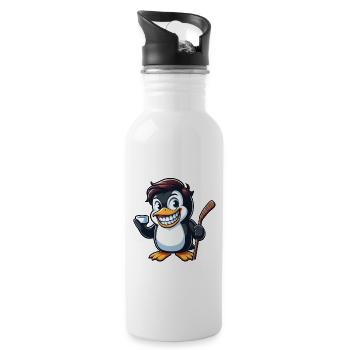 Lustiger Pinguin Eishockey Cartoon Spieler - Trinkflasche mit integriertem Trinkhalm - Weiß - Rechts