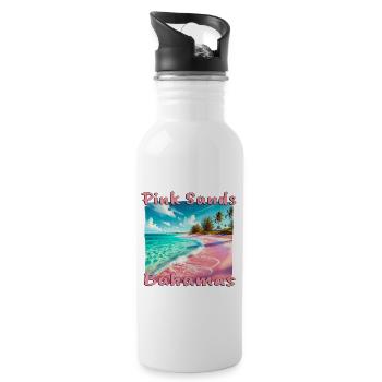 Pink Sands Beach Bahamas Tropical Sunset - Water bottle with straw - white - Right