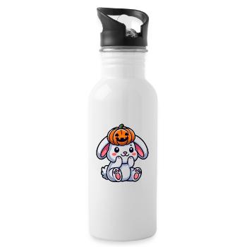 Mignon Halloween Lapin Citrouille Dessin Animé Octobre - Gourde avec paille intégrée - blanc - Droite