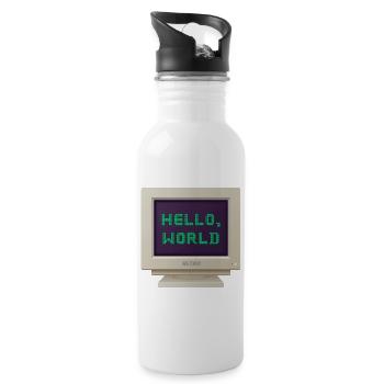 CRT-Design - Hallo Welt - Trinkflasche mit integriertem Trinkhalm - Weiß - Rechts