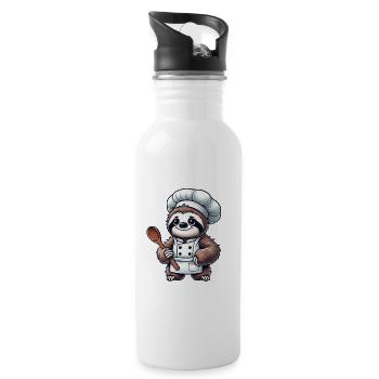 Cute Sloth Chef Chef Kitchen Cooking - Water bottle with straw - white - Right