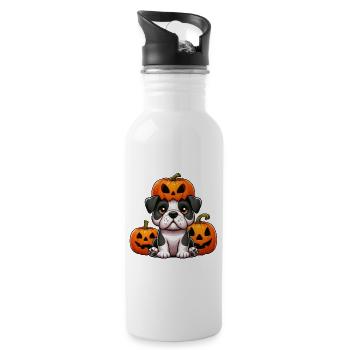 Lustige Halloween Kürbisse Bulldogge Helm Hut - Trinkflasche mit integriertem Trinkhalm - Weiß - Rechts