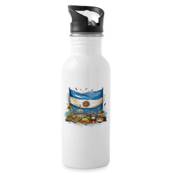 Argentina Flag & Traditional Cuisine Illustration - Water bottle with straw - white - Right