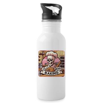 Old Man Baking Skull mit Bäckermütze mit Brot - Trinkflasche mit integriertem Trinkhalm - Weiß - Rechts