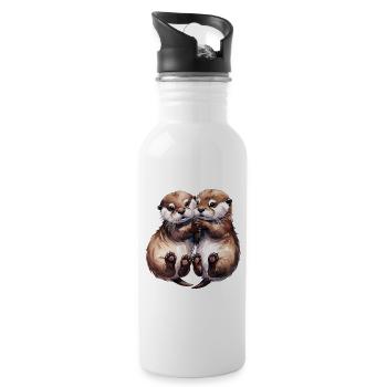 Cuddling Otters - Water bottle with straw - white - Right