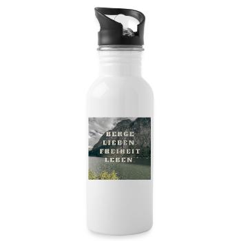 Berge lieben - Freiheit leben - Trinkflasche mit integriertem Trinkhalm - Weiß - Rechts