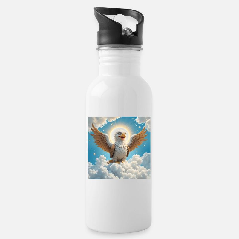 AdlerWolke - Trinkflasche mit integriertem Trinkhalm - Weiß