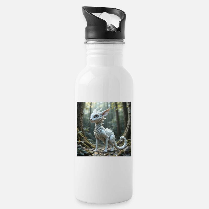 FabelDinicus1 - Trinkflasche mit integriertem Trinkhalm - Weiß