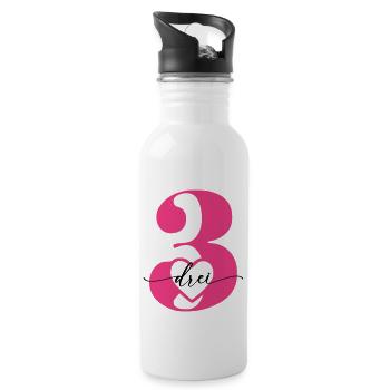 Digit Three 3 with Heart - Water bottle with straw - white - Right