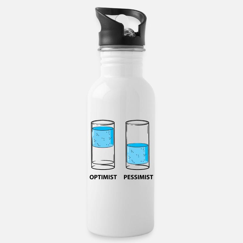 Optimist - Pessimist, Glas gefüllt - Trinkflasche mit integriertem Trinkhalm - Weiß