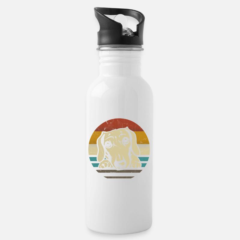 Dackel Welpe Hund - Trinkflasche mit integriertem Trinkhalm - Weiß