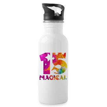 MAGICAL 15. GEBURTSTAG EINHORN - Trinkflasche mit integriertem Trinkhalm - Weiß - Rechts