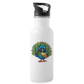 Cute Peacock III - Water bottle with straw - white - Right