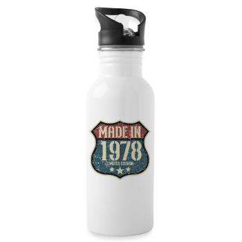 1978 Birthday Born In 1978 Retro Vintage - Water bottle with straw - white - Right
